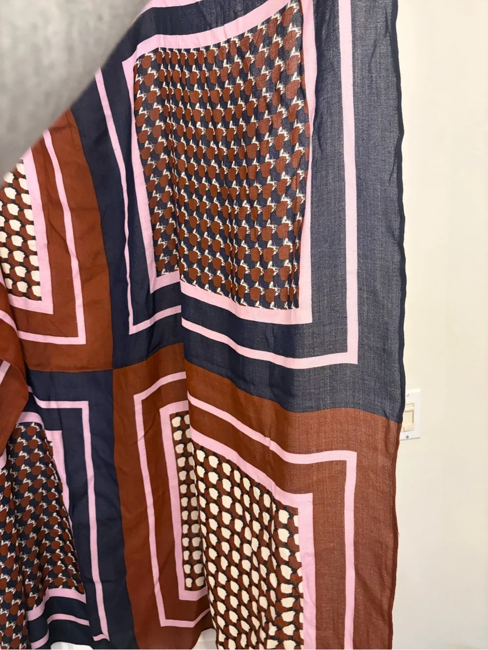 **J.Crew** XL Geometric Patterned Scarf in Navy, Rust & Pink